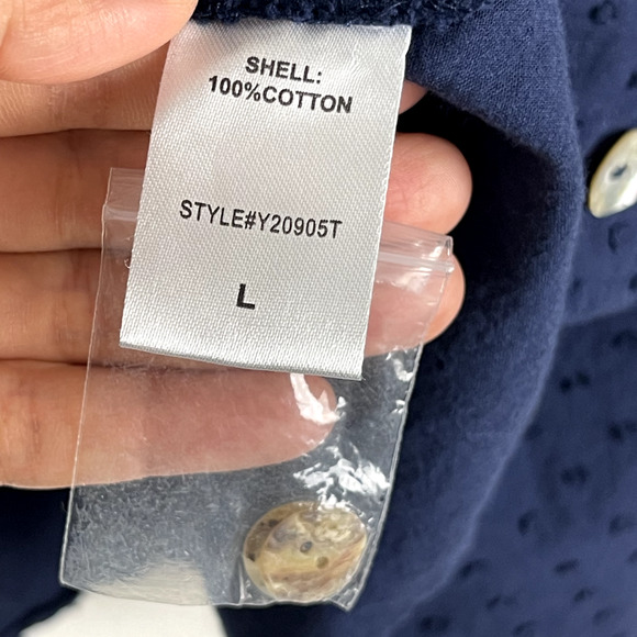 Pomander Place Tuckernuck Scarlett Top Womens Large Blue Swiss Dot Button Down - Picture 8 of 16